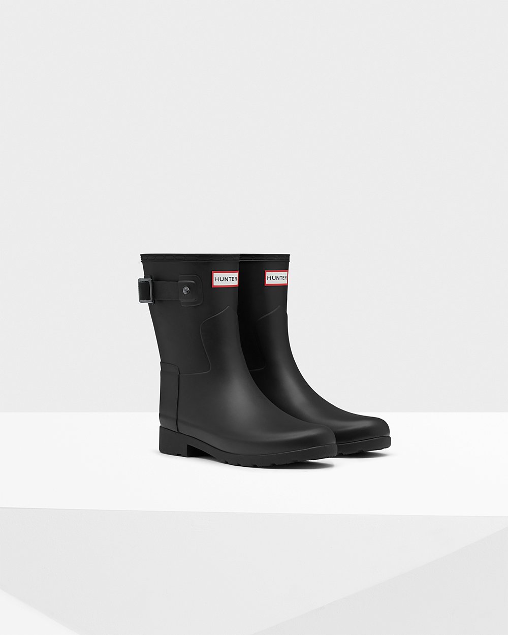 Womens Short Rain Boots - Hunter Refined Slim Fit (48RSXQLDJ) - Black